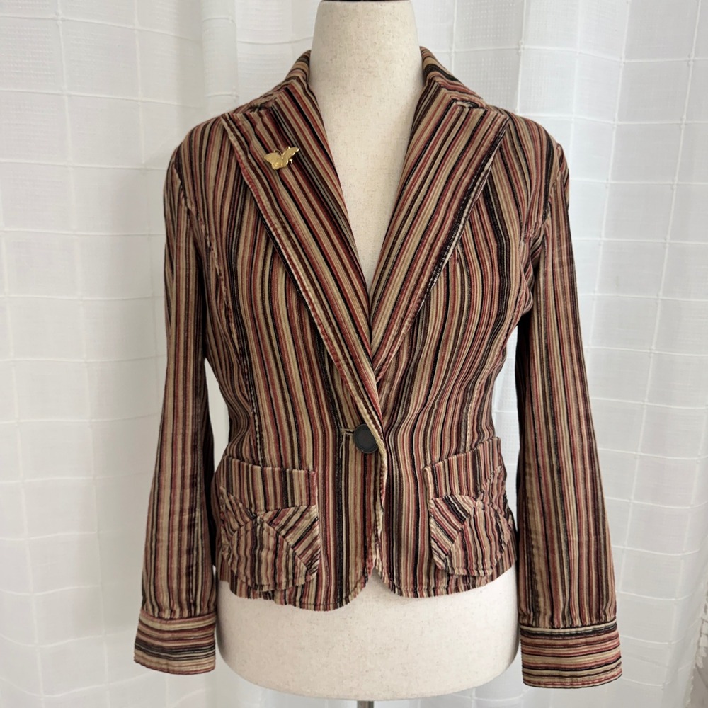 Vintage Jones Wear Corduroy Striped Blazer Cotton Jacket Butterfly